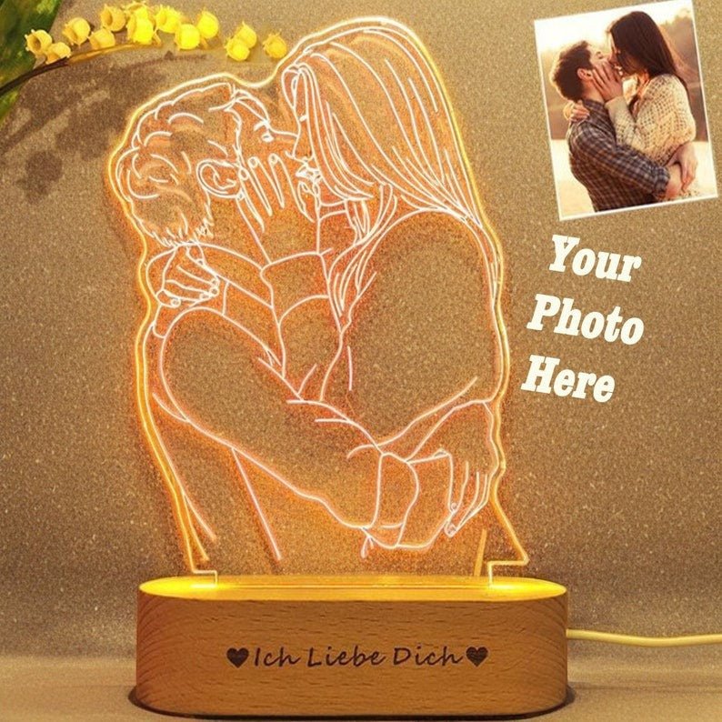 Custom Any Shape 3D Acrylic Lamp Picture Night Light With Engraved Wooden Base - Family Watchs