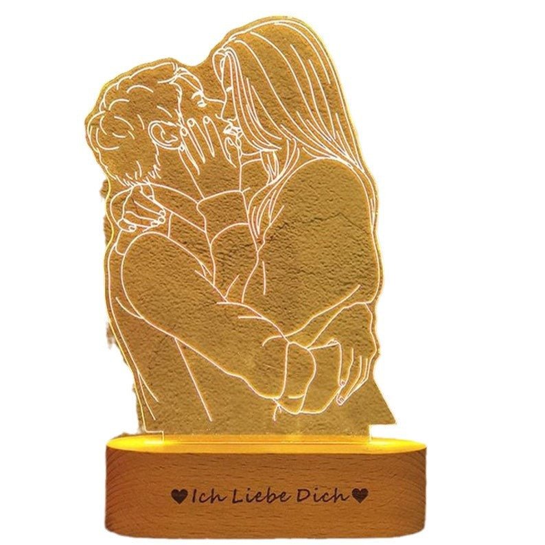 Custom Any Shape 3D Acrylic Lamp Picture Night Light With Engraved Wooden Base - Family Watchs