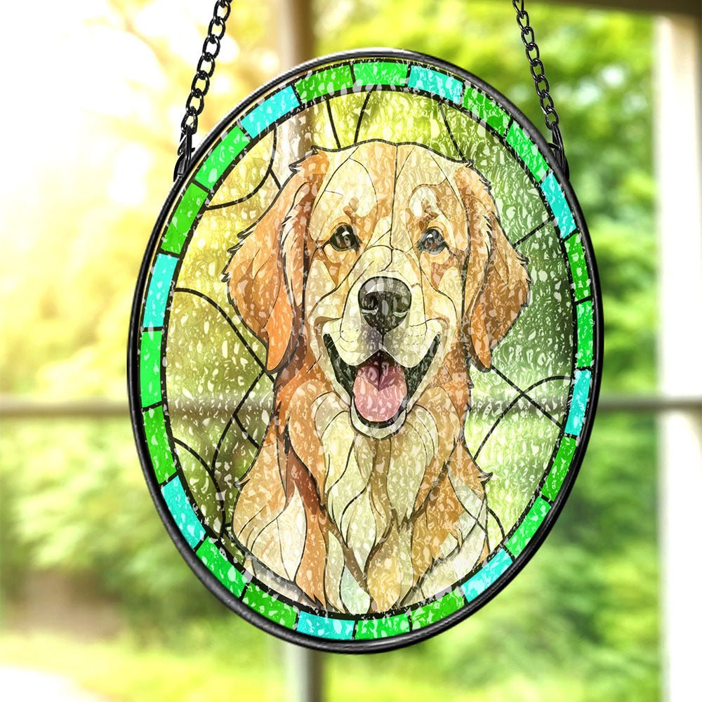 Custom Pet Portrait Art Suncatcher Stained Glass Ornament Dog Memorial Gifts for Pet Lovers - Family Watchs