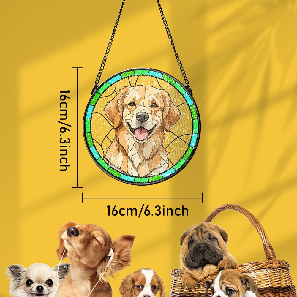 Custom Pet Portrait Art Suncatcher Stained Glass Ornament Dog Memorial Gifts for Pet Lovers - Family Watchs