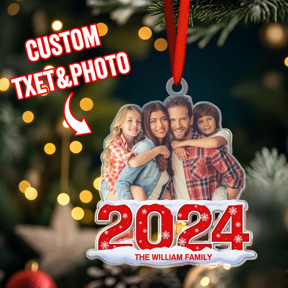 Custom Photo Family 2024 - Personalized Custom Acrylic Ornament - Family Watchs