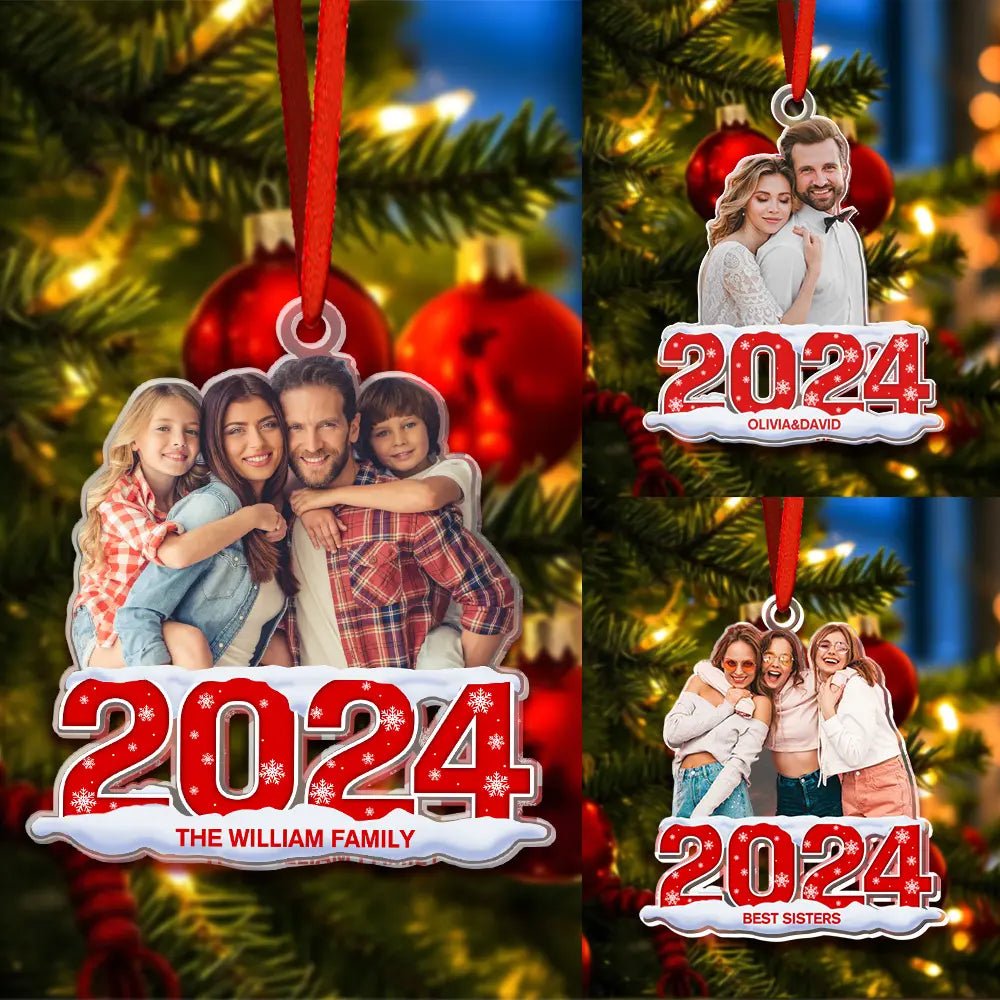 Custom Photo Family 2024 - Personalized Custom Acrylic Ornament - Family Watchs