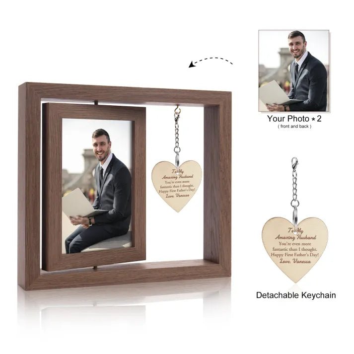 Personalised Photo Rotatable Wooden Frame Custom Name Gift For Husband, Wife - Family Watchs