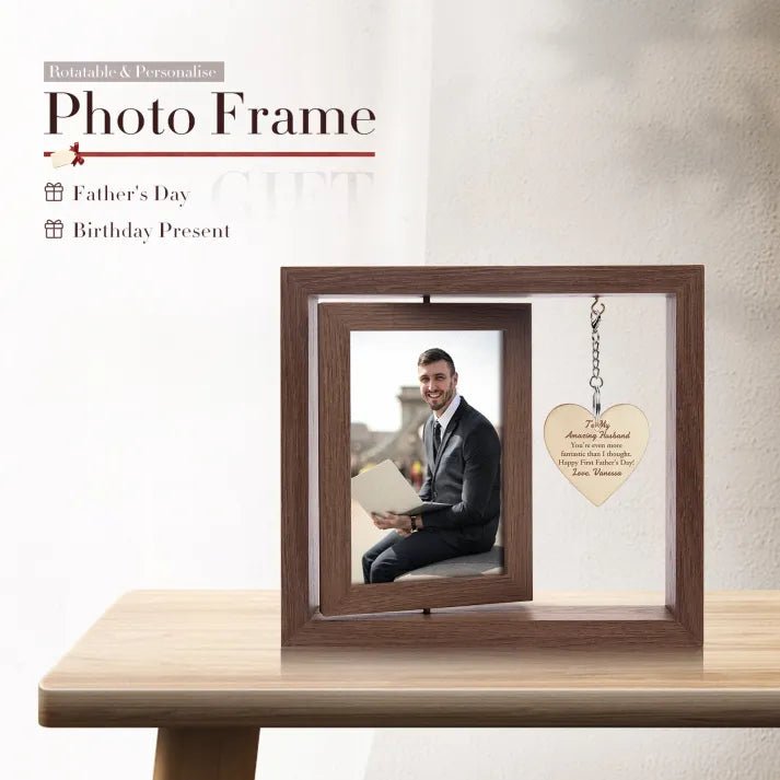 Personalised Photo Rotatable Wooden Frame Custom Name Gift For Husband, Wife - Family Watchs