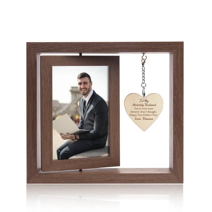 Personalised Photo Rotatable Wooden Frame Custom Name Gift For Husband, Wife - Family Watchs