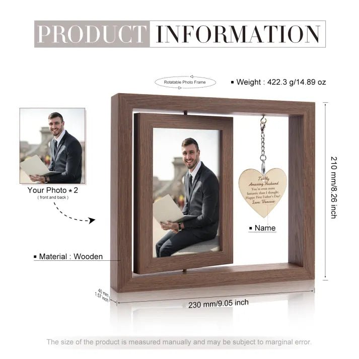 Personalised Photo Rotatable Wooden Frame Custom Name Gift For Husband, Wife - Family Watchs