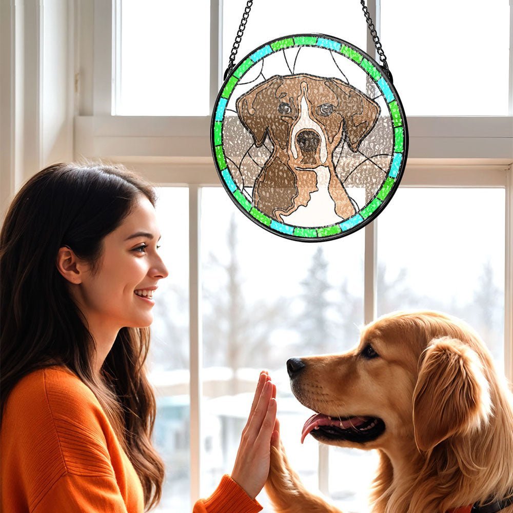 Personalized Pet Portrait Stained Glass Suncatcher Memorial Gift for Pet Lovers - Family Watchs