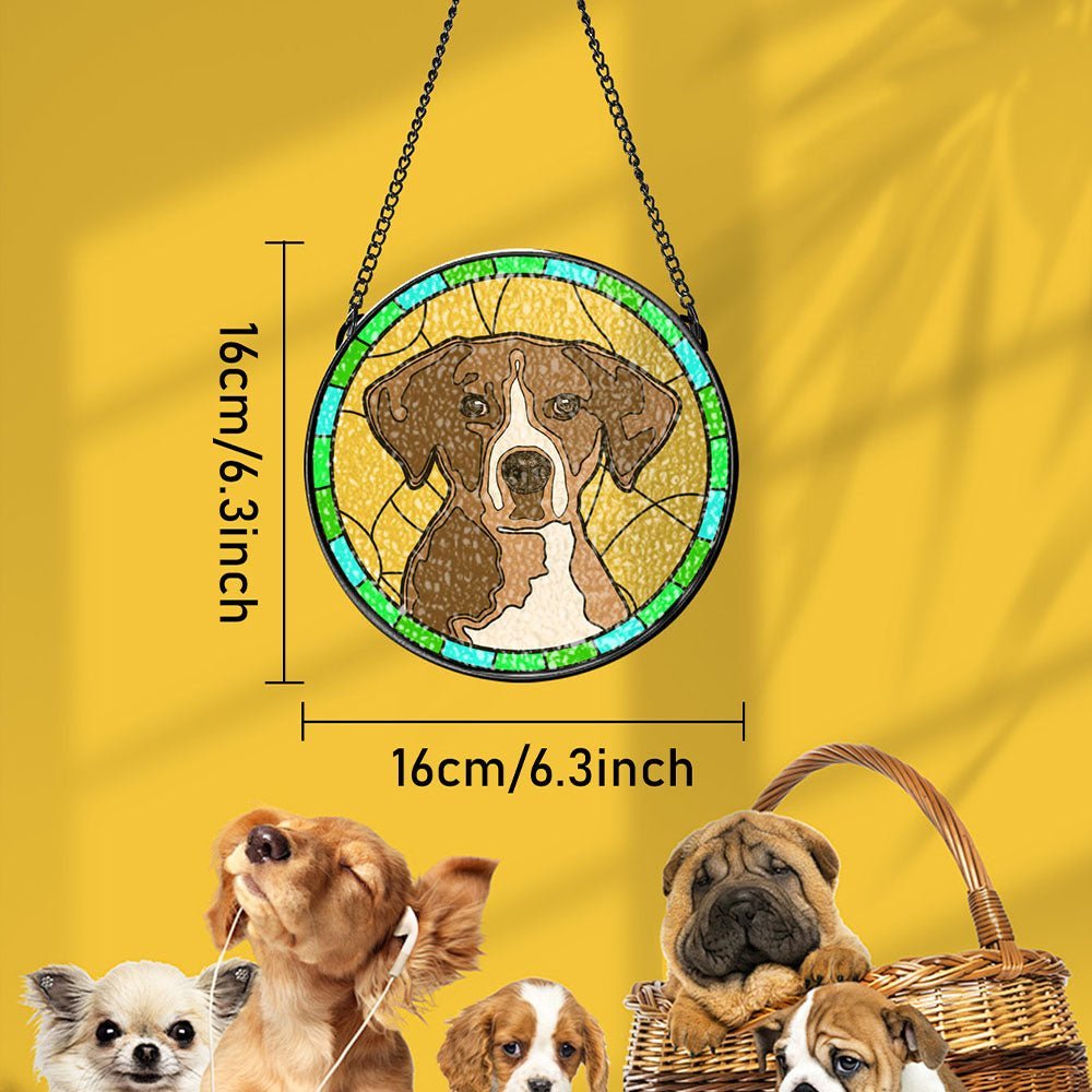 Personalized Pet Portrait Stained Glass Suncatcher Memorial Gift for Pet Lovers - Family Watchs