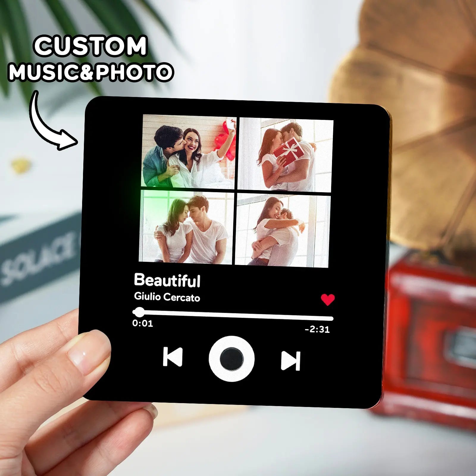 Personalized Photo Music Fridge Magnet Can Play Songs Gift for Her - Family Watchs